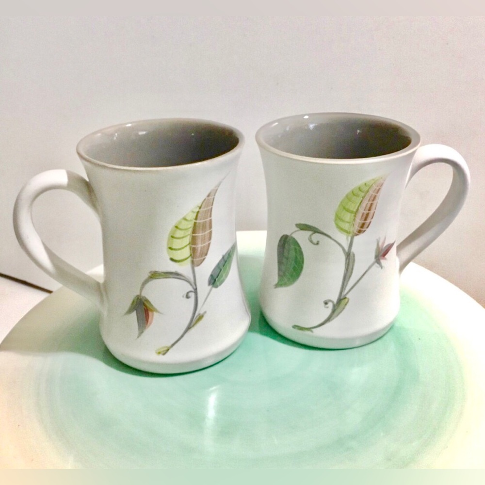 Rare Vintage Denby ‘Spring’ Stoneware Mugs (Pair)